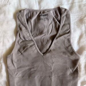 Garage Ribbed V-Neck Tank Top - Taupe